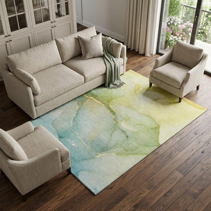 10' X 14' Abstract Washable Area Rug With UV Protection (646906) - Green / Ivory