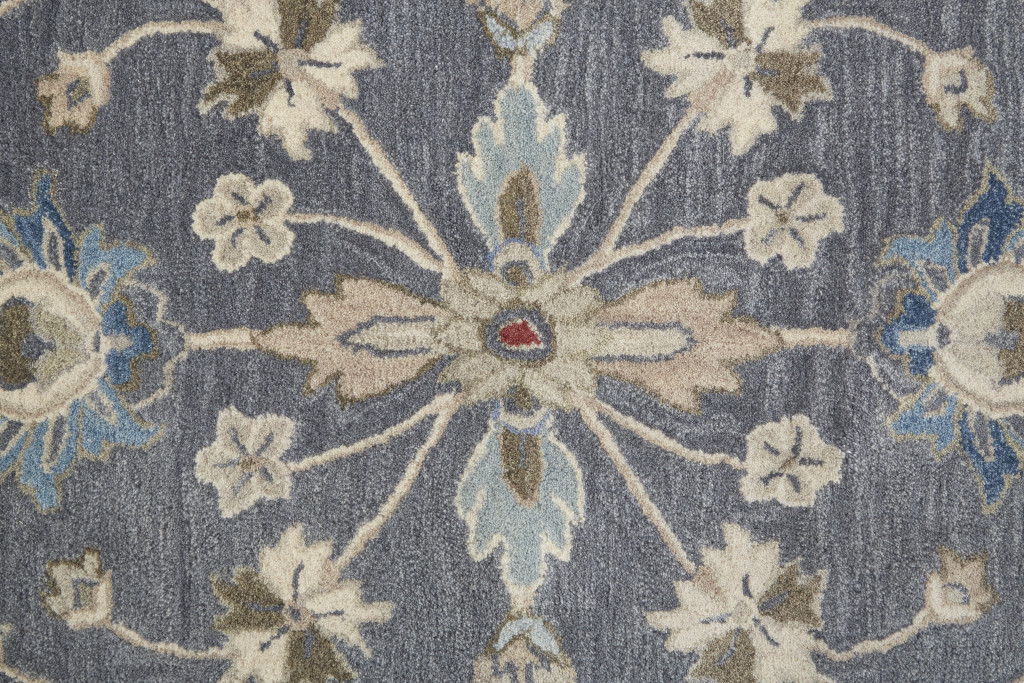 8' x 10' Wool Floral Tufted Handmade Stain Resistant Area Rug - Gray Ivory And Red