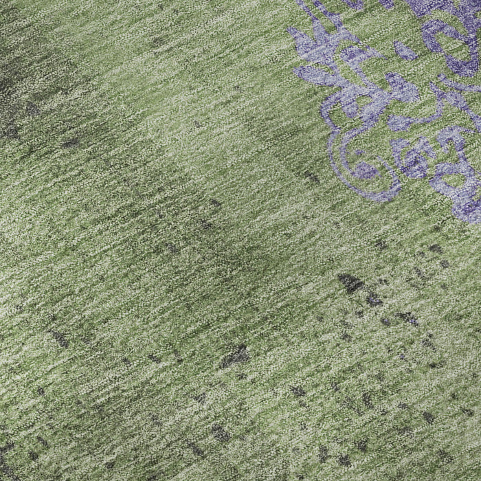 10' X 14' Floral Washable Area Rug With UV Protection (701407) - Artichoke Green / Purple