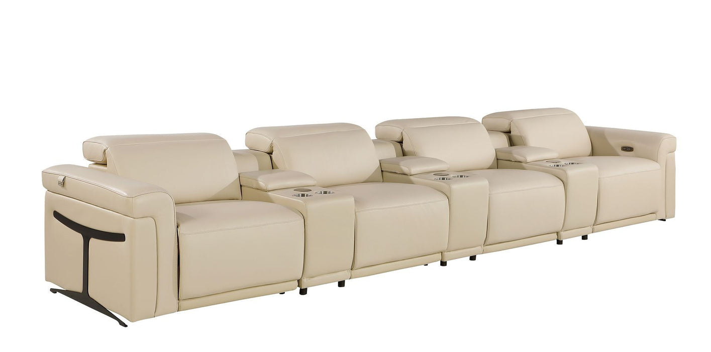 Top Grain Leather Reclining Metal USB Sofa (720372) - Beige