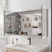Giga bathroom medicine cabinet with LED mirror, built-in lights, and defogger, featuring a sleek, modern design with reflective surface