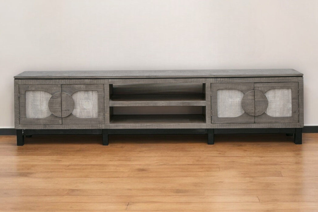Solid Wood Cabinet Enclosed Storage Distressed TV Stand - White