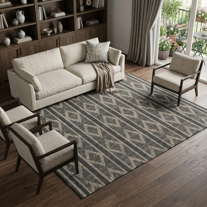 10' X 14' Geometric Washable Area Rug With UV Protection (680759) - Black / Taupe