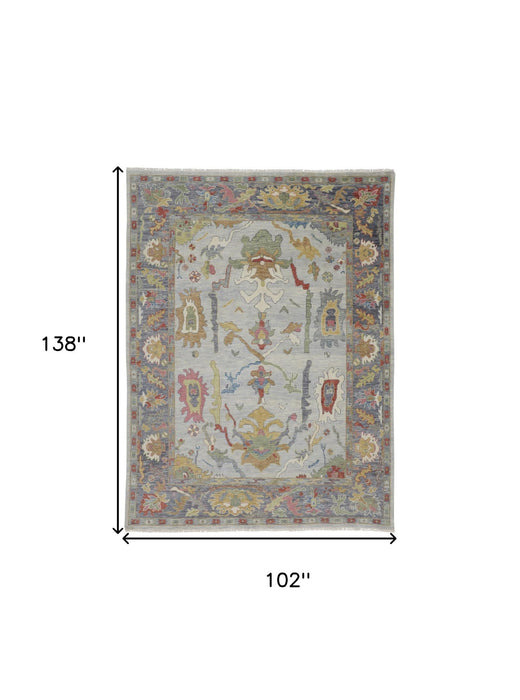 8' X 12' Wool Oriental Hand Knotted Area Rug With Fringe - Gray And Gold
