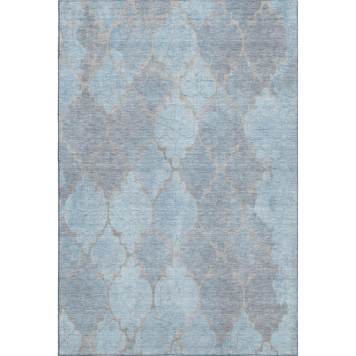 10' X 14' Damask Washable Area Rug With UV Protection (701293) - Denim Blue / Beige