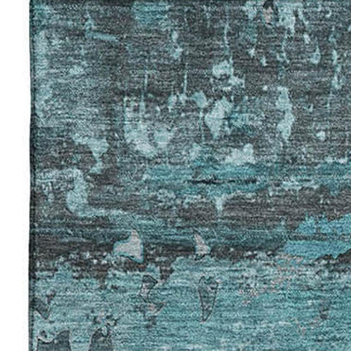 9' X 12' Abstract Washable Area Rug With UV Protection (648879) - Teal / Gray