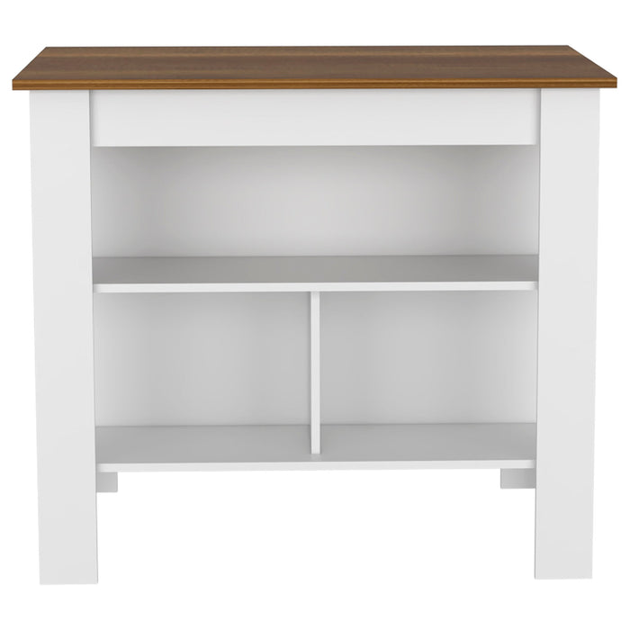 Wood Flat Door Kitchen Island Set With Storage (492014) - Natural / White
