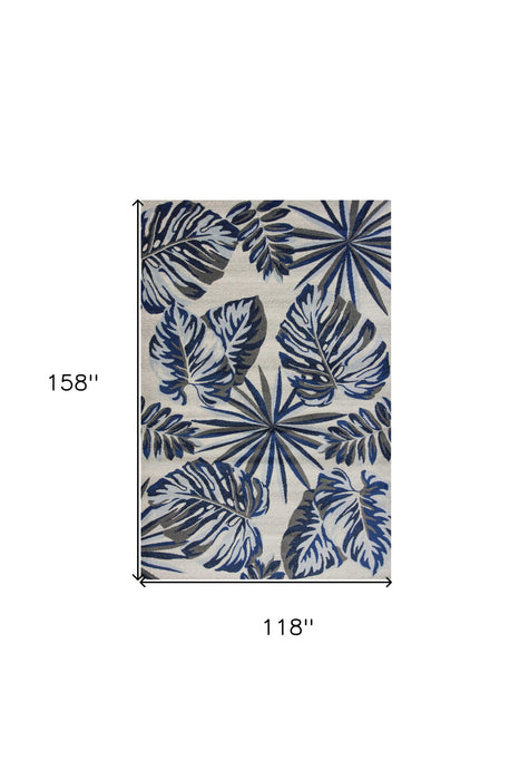 10' x 13' Machine Woven Tropical Leaves Indoor Area Rug - Gray Blue