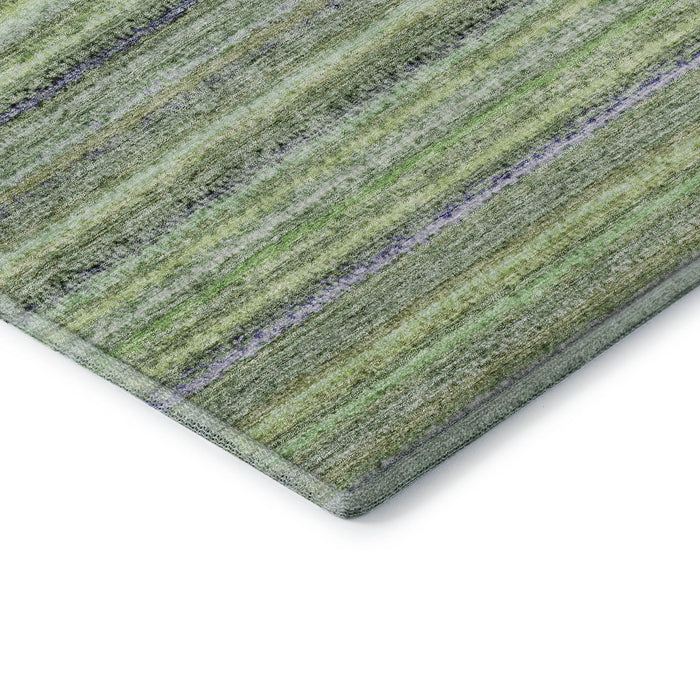 8' Striped Washable Round Rug With UV Protection (650791) - Green / Blue