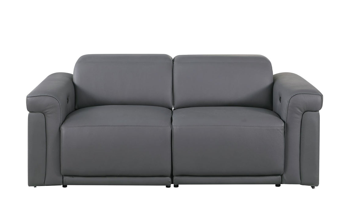Italian Leather Power Reclining Loveseat (720487) - Dark Gray / Black