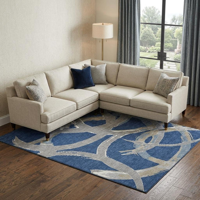 10' X 14' Abstract Washable Area Rug With UV Protection (680265) - Navy Blue / Gray / Ivory
