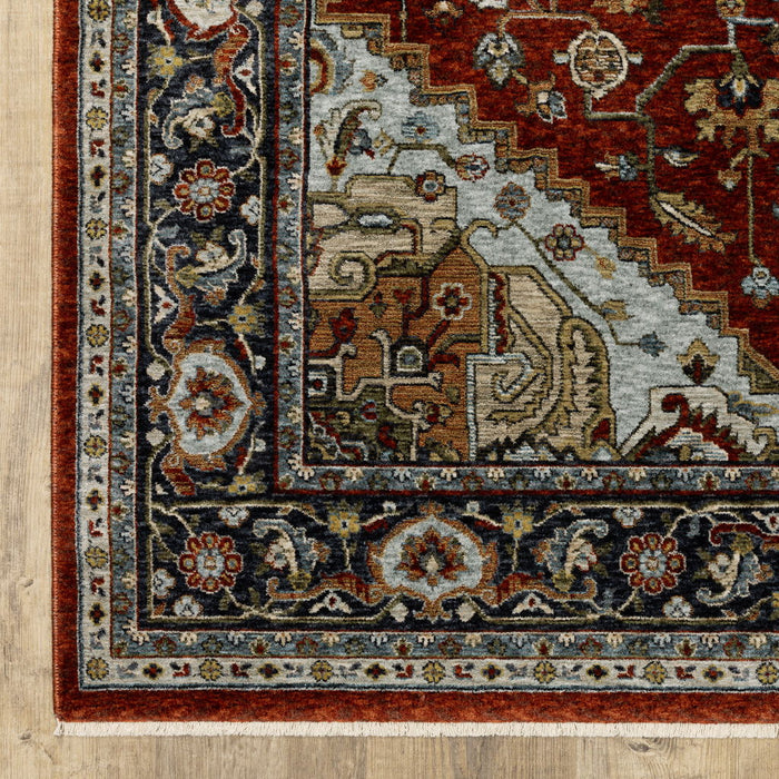 9.8' x 12.9' Oriental Power Loom Area Rug With Fringe - Blue And Beige