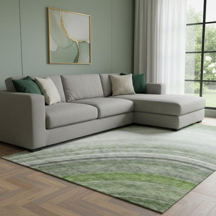 10' X 14' Ombre Washable Area Rug With UV Protection (650308) - Green / Ivory / Gray