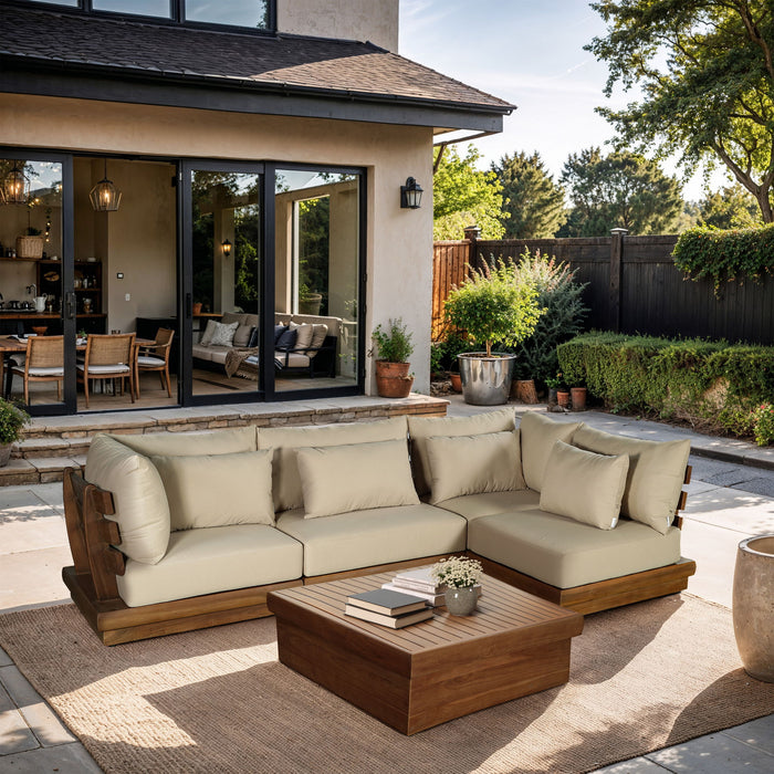 Mirella - 4 Piece Water Resistant Fabric Outdoor Patio Modular Sectional