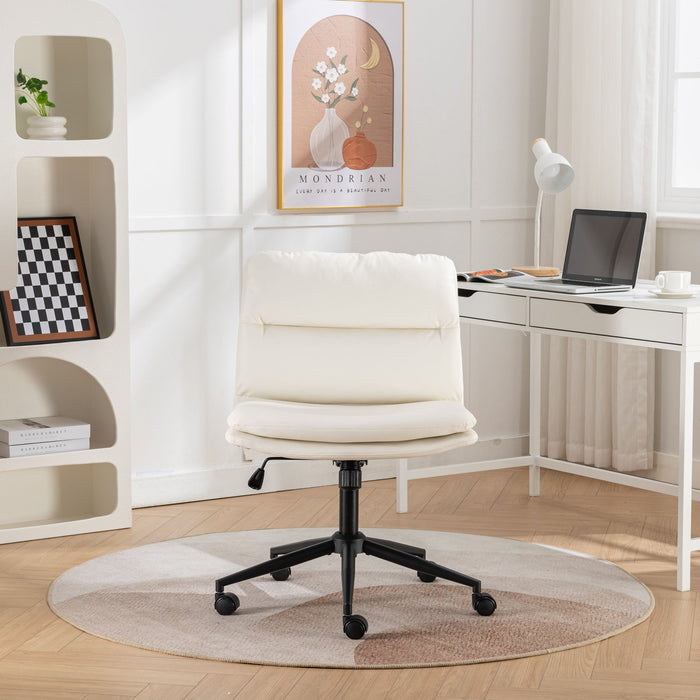 White Giga Bizerte swivel chair with adjustable height, wide seat, criss-cross back, and office or vanity chair design.