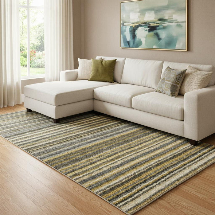 8' X 10' Striped Washable Area Rug With UV Protection (650798) - Gold / Ivory / Gray