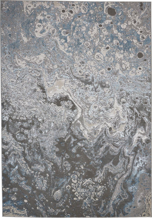 7' x 10' Abstract Power Loom Area Rug - Blue And Gray