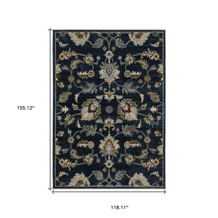 10' X 13' Oriental Area Rug With Fringe - Dark Blue