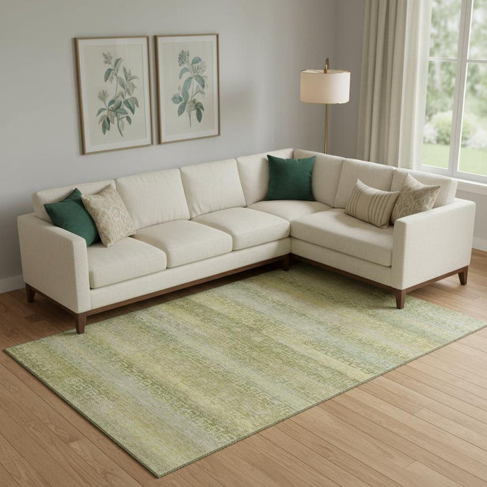10' X 14' Striped Washable Area Rug With UV Protection (715105) - Sage / Gold