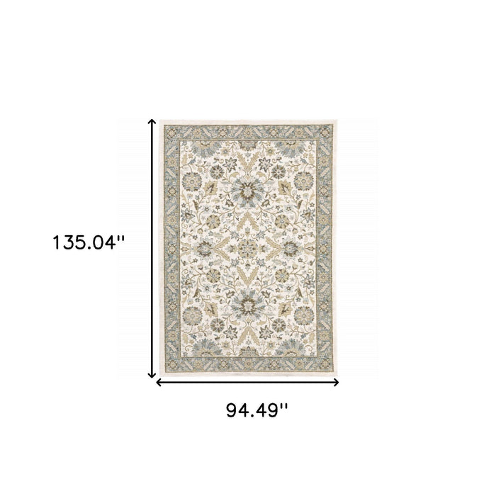8' x 11' Oriental Power Loom Area Rug - Gray And Ivory