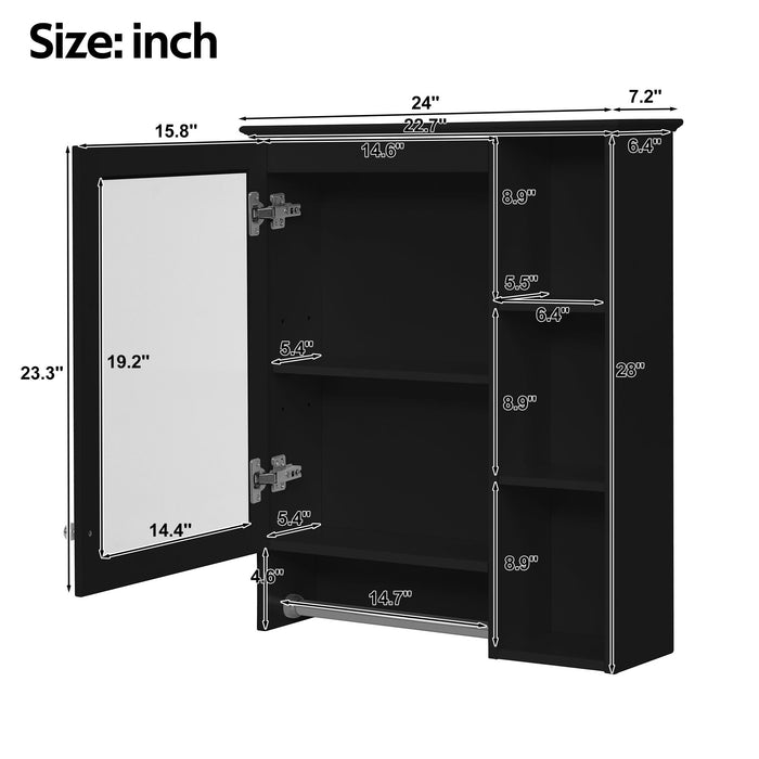 Giga modern 3-in-1 bathroom mirror cabinet with adjustable shelf and towel bar, featuring a sleek medicine cabinet design.