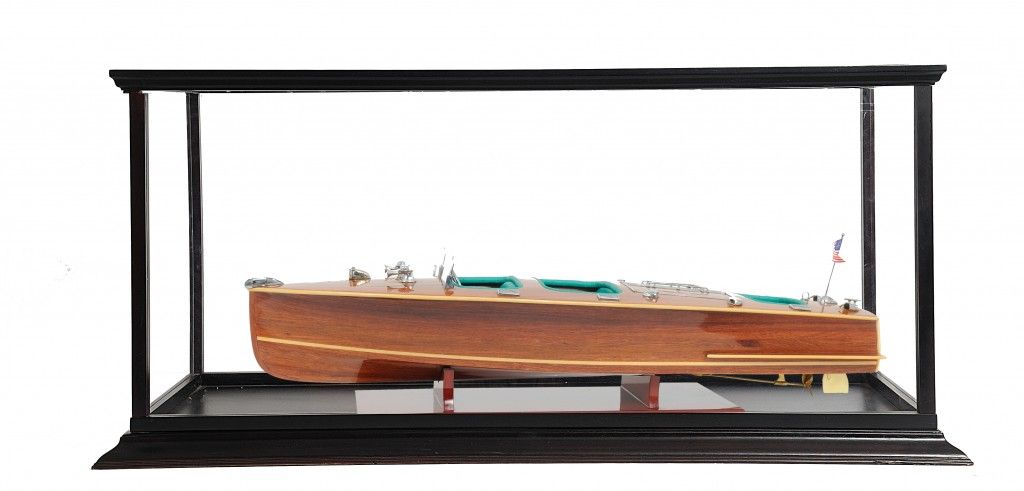 c1928 Chris Craft Triple Cockpit Hand Painted Boat With Case - Brown