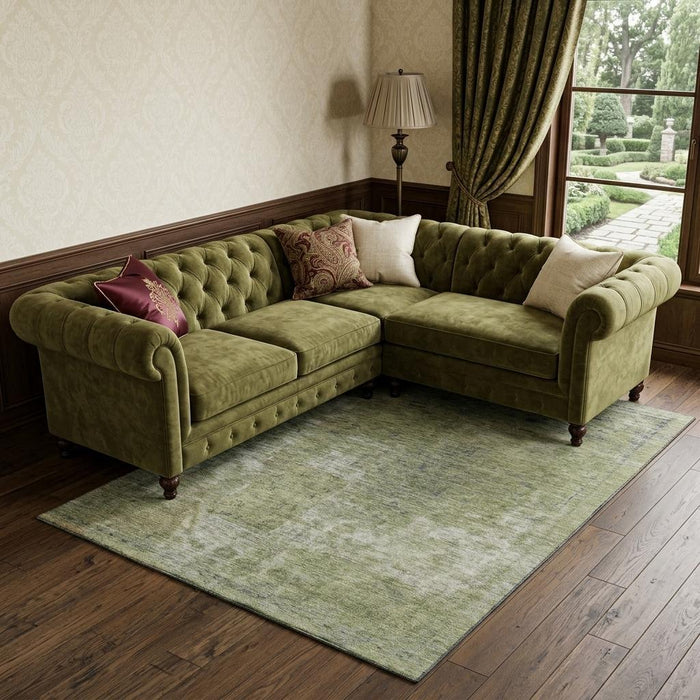 10' X 14' Abstract Washable Area Rug With UV Protection (695330) - Artichoke Green / Gray / Silver