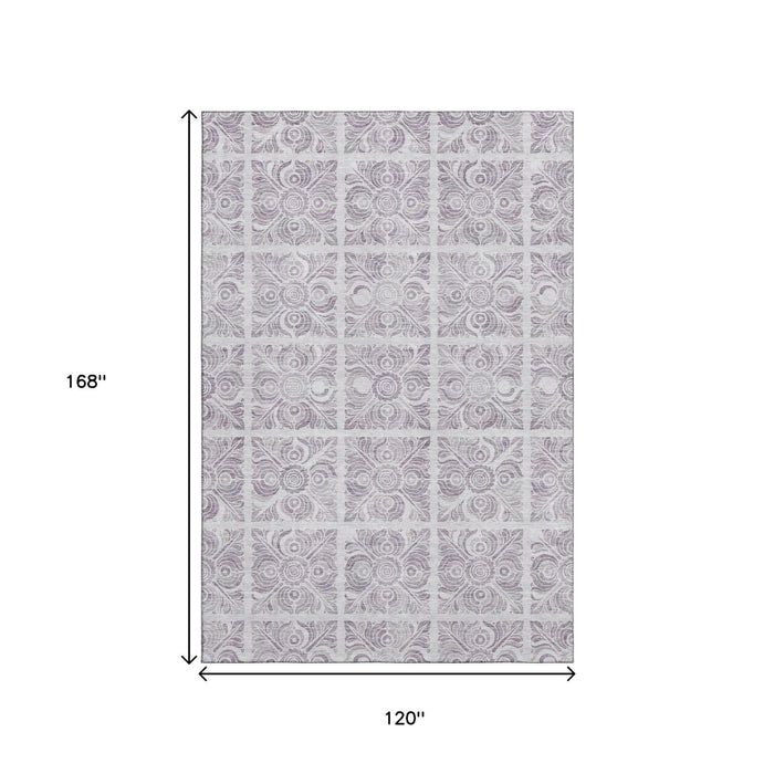 10' X 14' Medallion Washable Area Rug With UV Protection (667783) - Lavender / Ivory