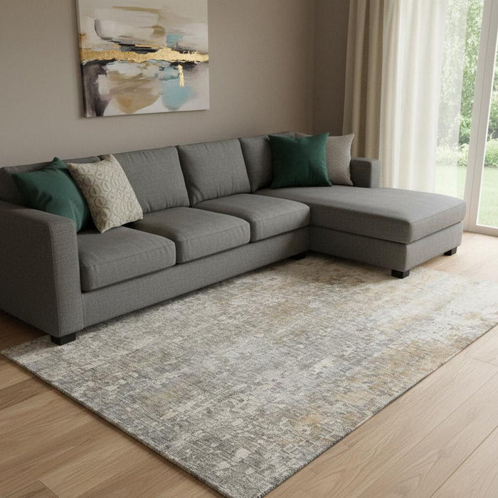 8' X 10' Abstract Washable Area Rug With UV Protection (650234) - Beige / Gray