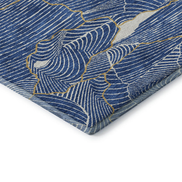 10' X 14' Abstract Washable Area Rug With UV Protection (682199) - Blue / Ivory / Gold
