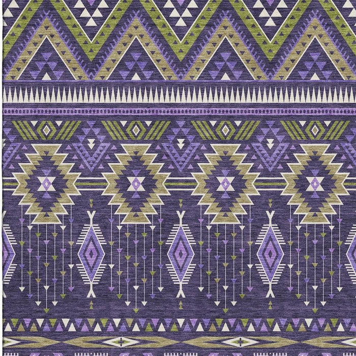 10' X 14' Tribal Washable Area Rug With UV Protection (705779) - Purple / Fern Green