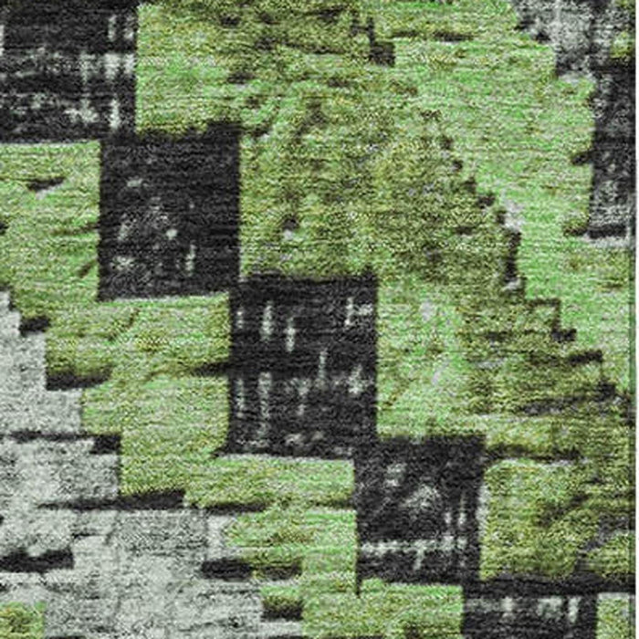 10' X 14' Diamond Washable Area Rug With UV Protection (707047) - Artichoke Green / Charcoal / Gray