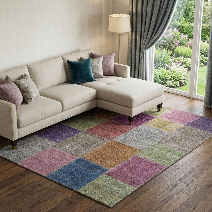 9' X 12' Patchwork Washable Area Rug With UV Protection (655161) - Copper / Blue / Purple