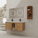 Giga 48-inch wall-mounted bathroom vanity with double resin sinks, storage rack, soft-close doors, oak finish, plywood construction