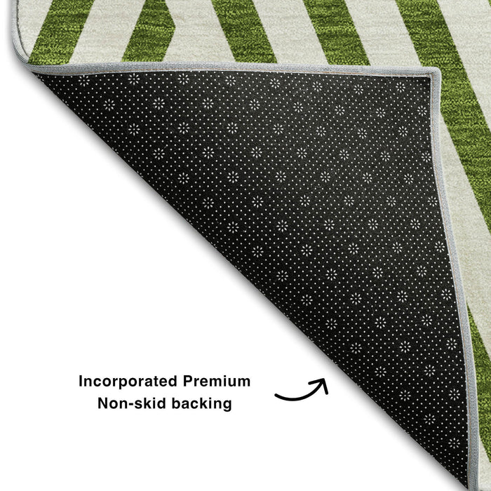 10' X 14' Geometric Washable Area Rug With UV Protection (648574) - Olive Green / Ivory
