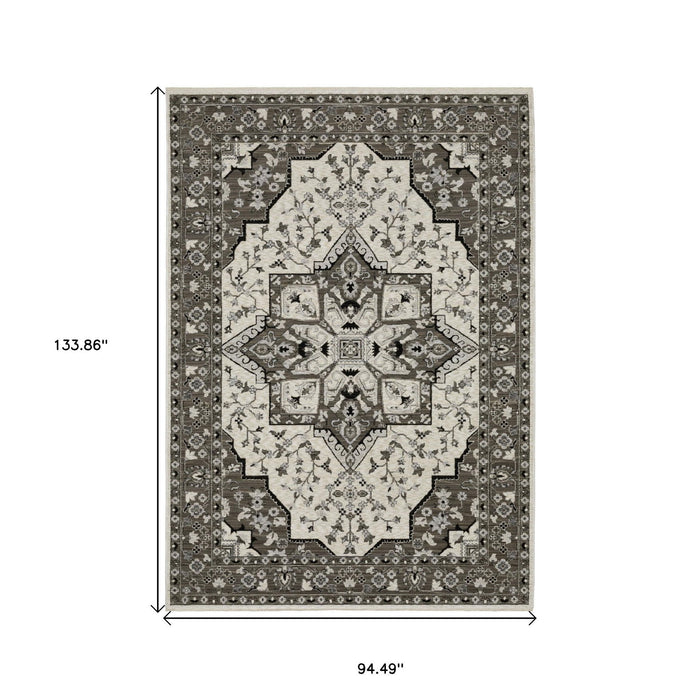 8' X 11' Medallion Area Rug With Fringe - Ivory And Gray