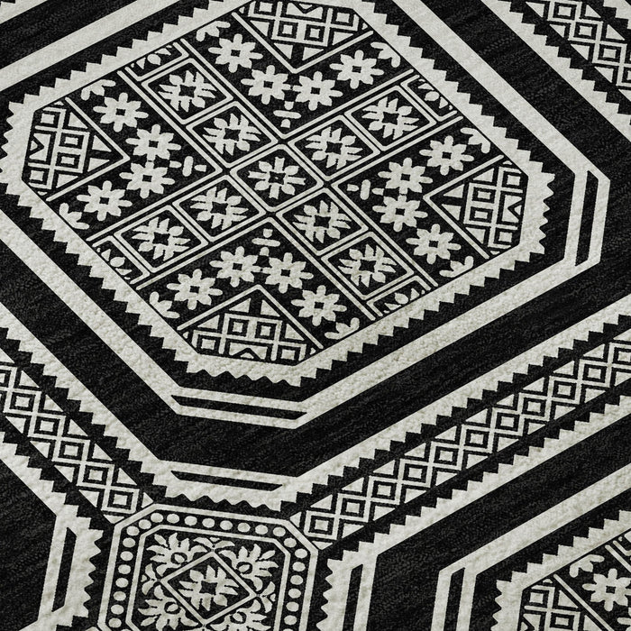 10' X 14' Geometric Washable Area Rug With UV Protection (693774) - Black / Ivory / Gray