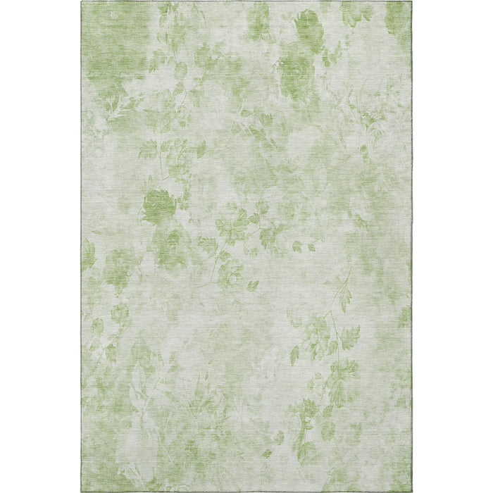 9' X 12' Floral Washable Area Rug With UV Protection (657688) - Artichoke Green / Ivory