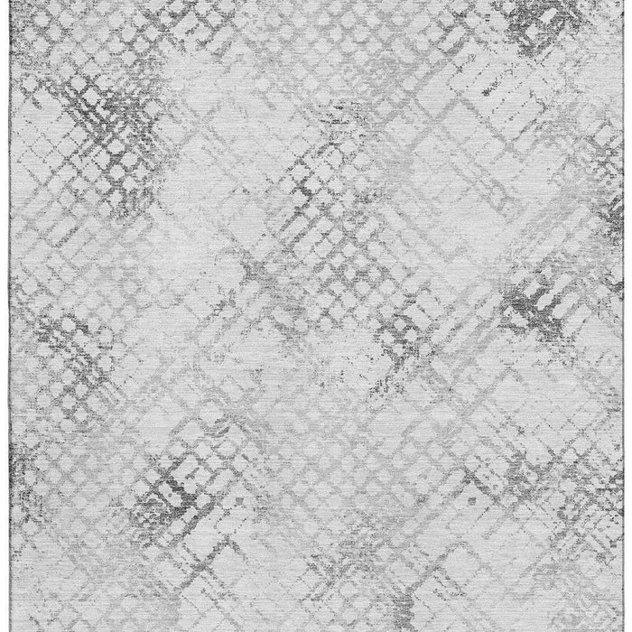 10' X 14' Abstract Geometric Washable Area Rug Polyester With UV Protection - Gray And Silver