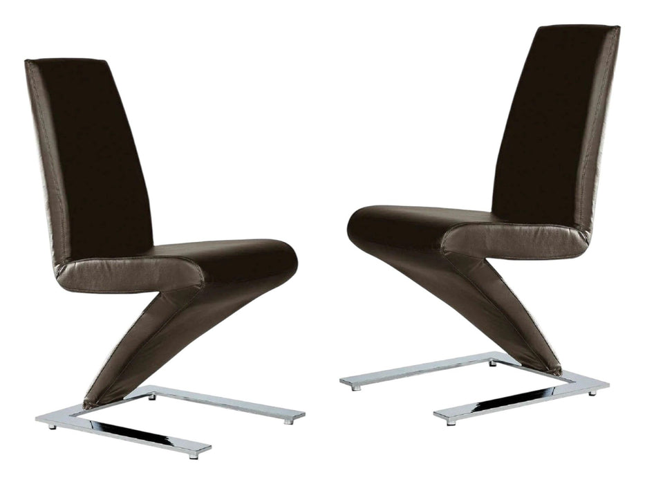 Upholstered Faux Leather Dining Side Chairs (Set of 2) - Brown / Silver