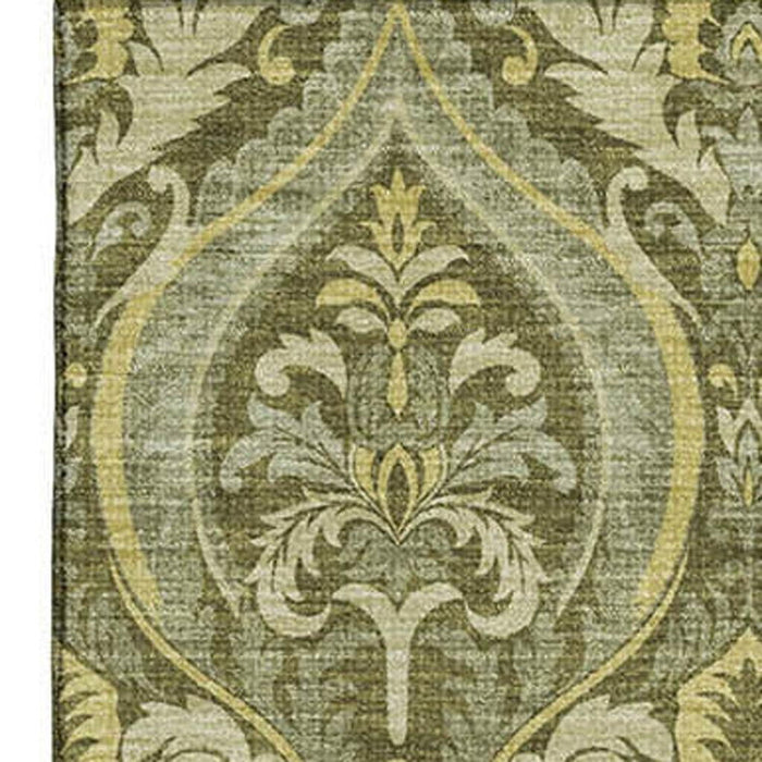 10' X 14' Floral Washable Area Rug With UV Protection (649792) - Green / Ivory
