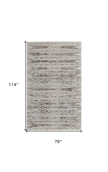 6.6' x 9.5' Geometric Power Loom Area Rug - Ivory And Brown