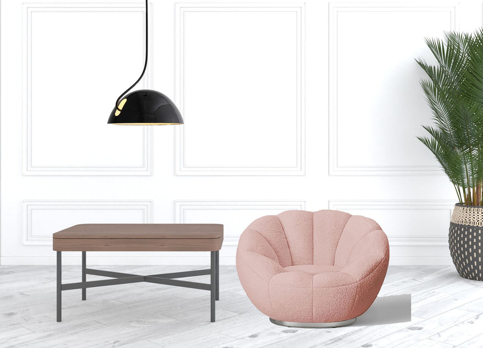 Sherpa Clamshell Swivel Barrel Chair - Pink And Silver