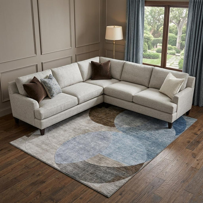 10' X 14' Geometric Washable Area Rug With UV Protection (686258) - Denim Blue / Brown / Beige