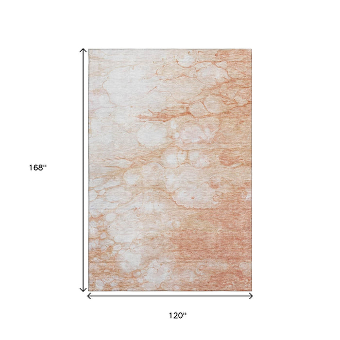 10' X 14' Abstract Washable Area Rug With UV Protection (656759) - Coral / Ivory