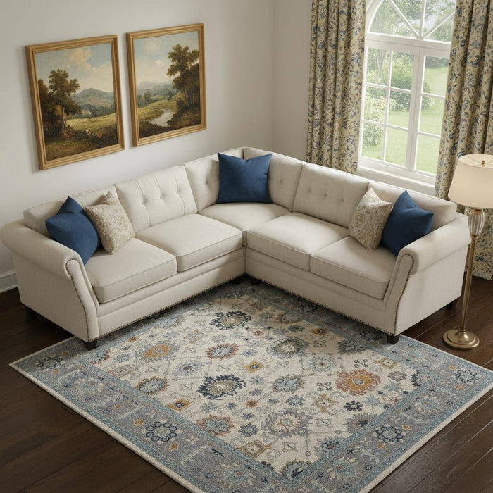 10' X 14' Wool Floral Hand Tufted Area Rug (722325) - Blue / Ivory