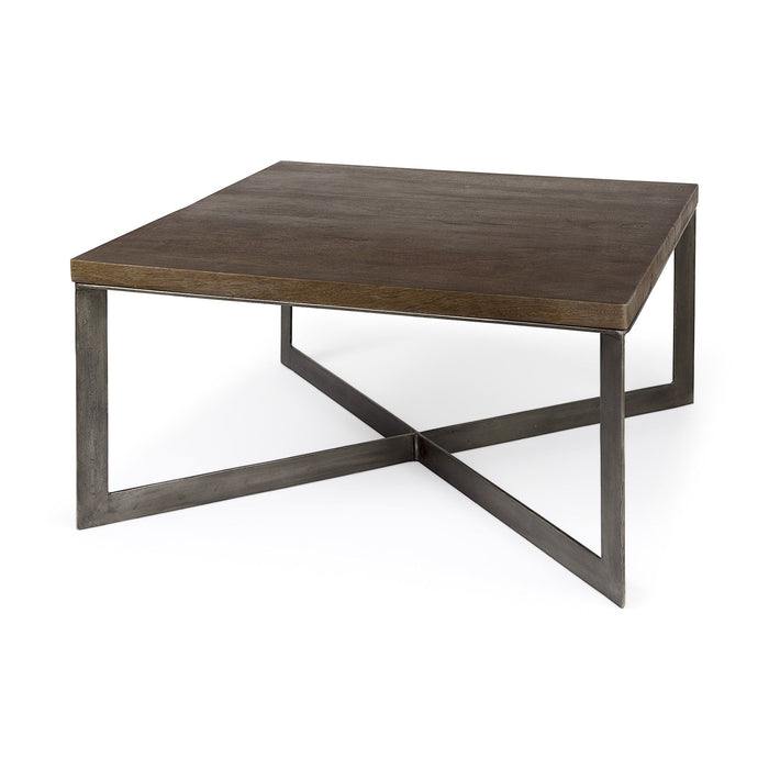 Solid Wood And Metal Square Coffee Table - Brown