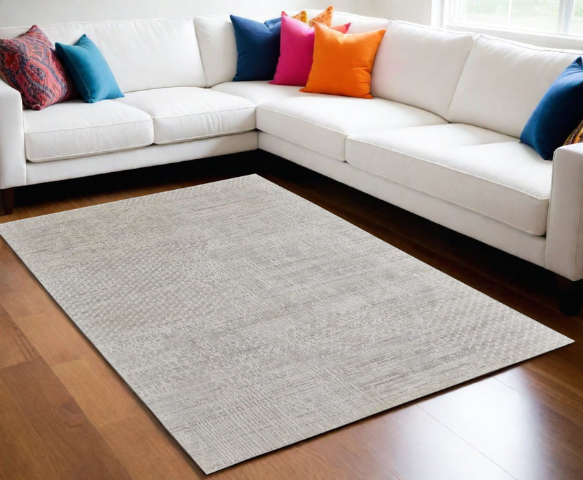 5' x 8' Abstract Hand Woven Worn Faded Area Rug - Ivory And Gray