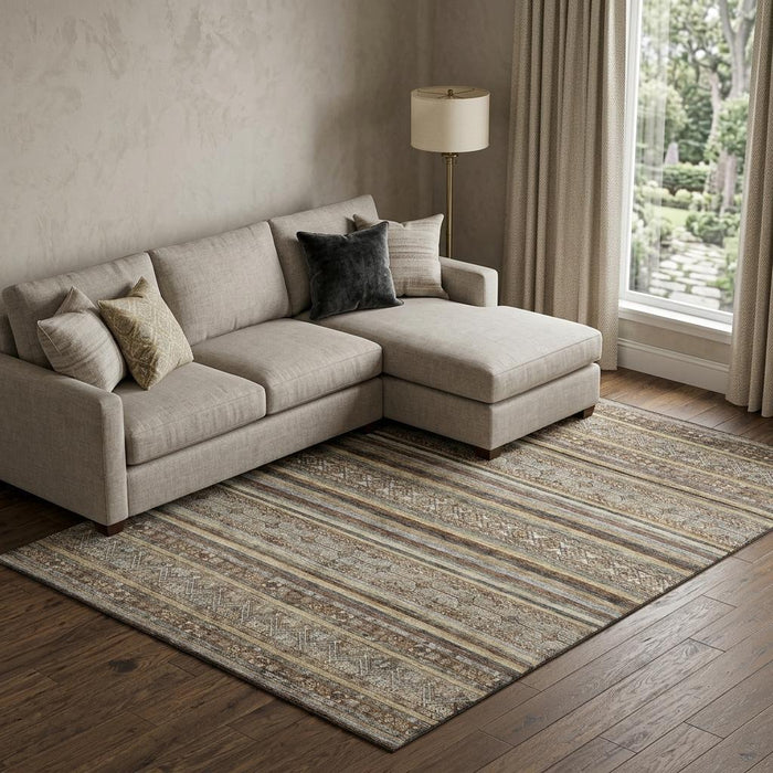 10' X 14' Striped Washable Area Rug With UV Protection (695792) - Brown / Gray / Silver