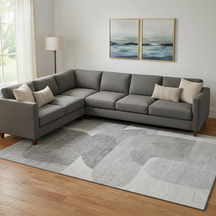 10' X 14' Abstract Washable Area Rug With UV Protection (718551) - Linen / Gray